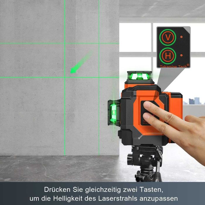 TakamineTech 3D зелен лазерен нивелир 12 линии с дистанционно