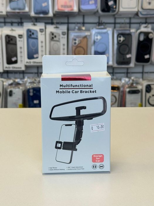 Suport auto pentru telefon cu prindere la oglinda retrovizoare, Negru