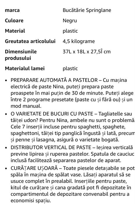 Vând mașină electrică pentru paste cu cântar integrat Springlane Nina