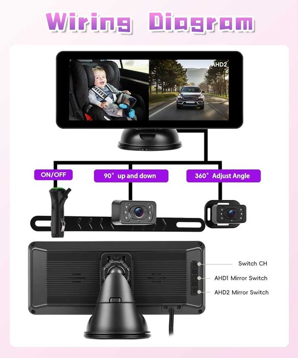 Камера за дете в кола + заден ход + CarPlay/ Android Auto подарък