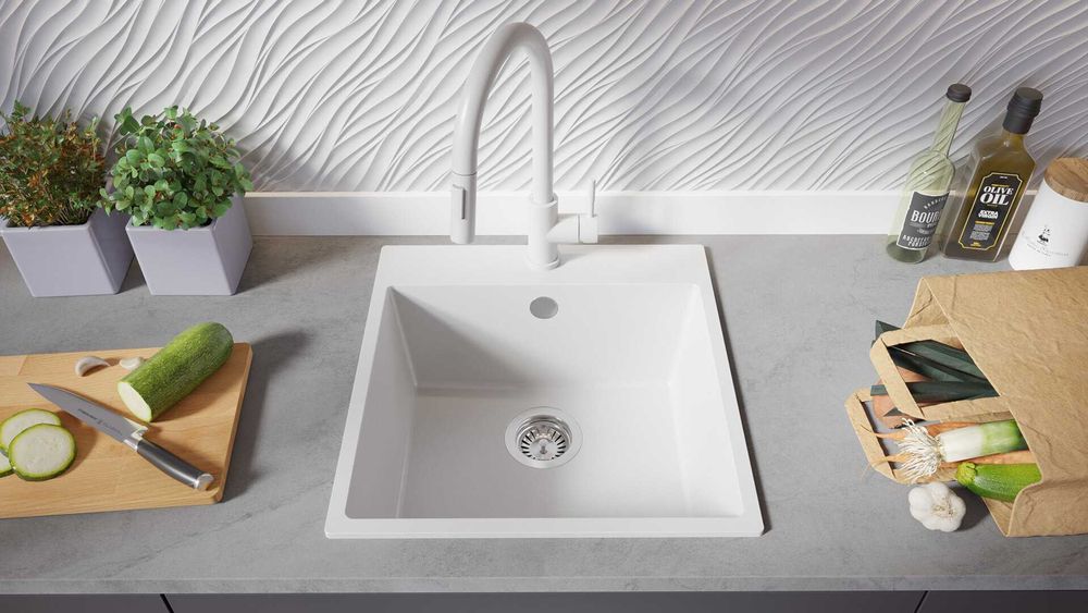 Бяла кухненска мивка от гранит Рига 50 XL 480 x 500 мм