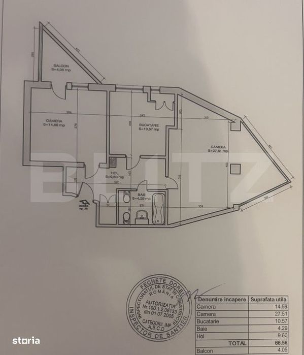 Apartament 2 camere, 66.56 mp, zona Simion Barnutiu