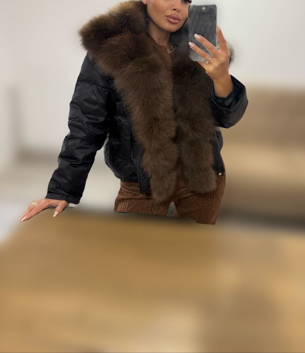 Jachetă cu blană naturală de vulpe