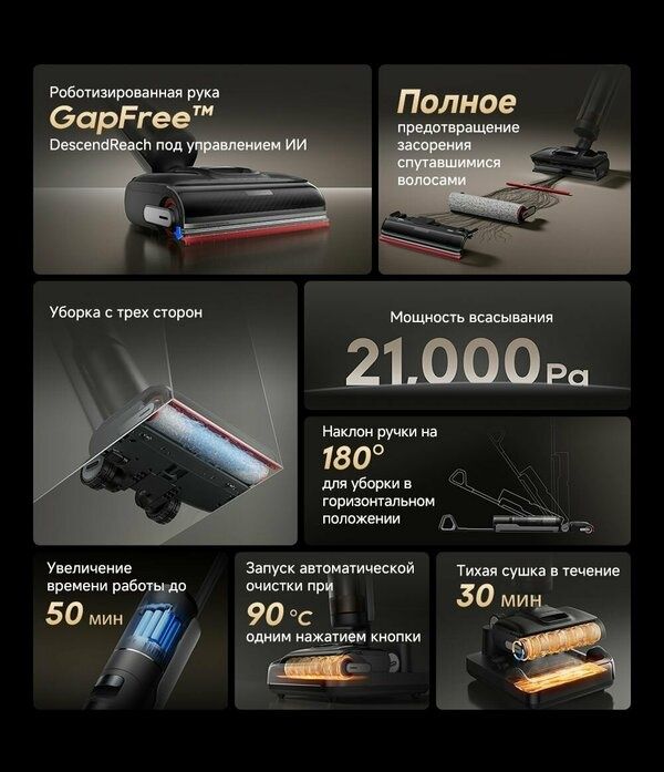 Моющий беспроводной пылесос Dreame Wet and Dry Vacuum H15S, сухая и вл