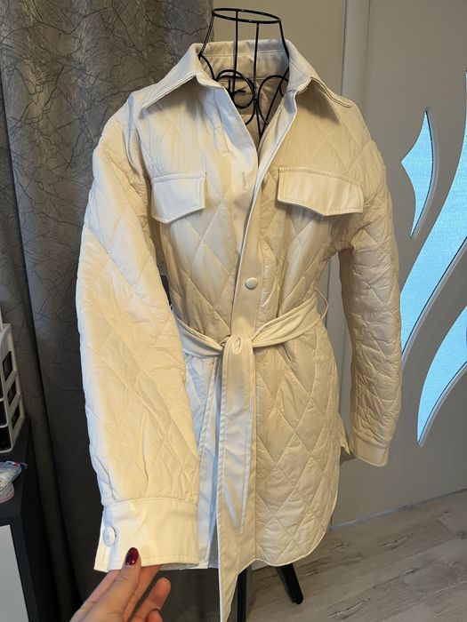 Дълго преходно яке с кожени детайли