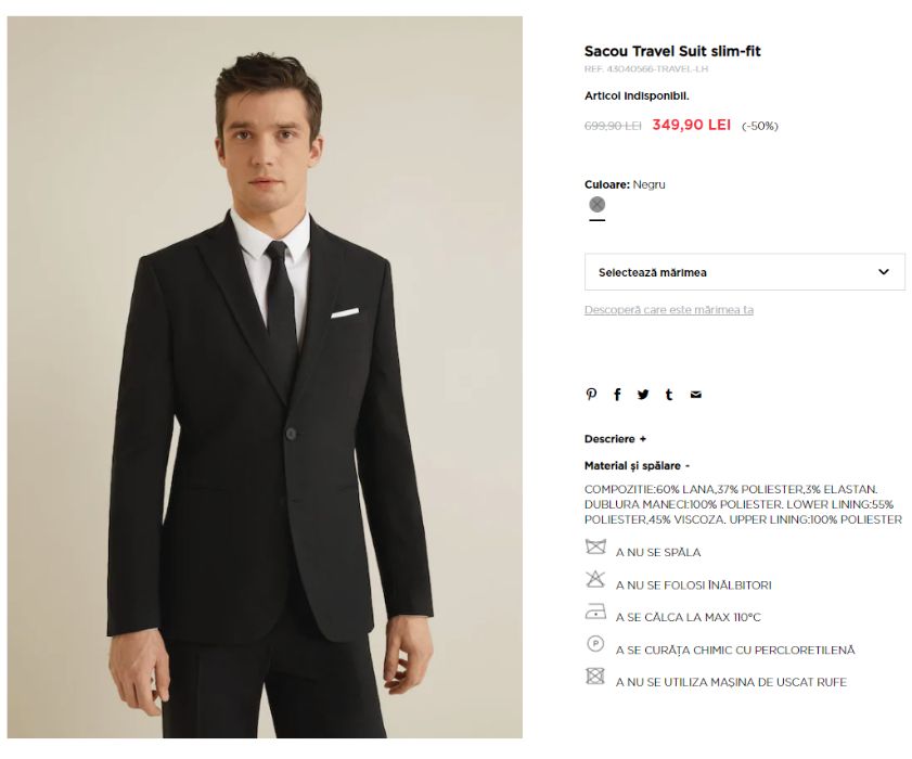 Sacou Calitativ Lana 60% Travel Suit Blazer Marime 48 + McNeal 46 Slim