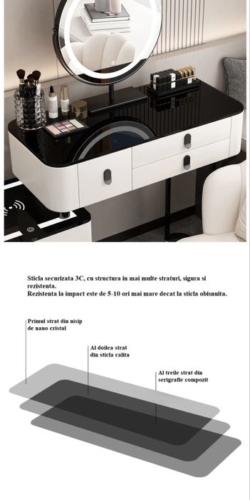 Masuță machiaj cu oglindă și scaun