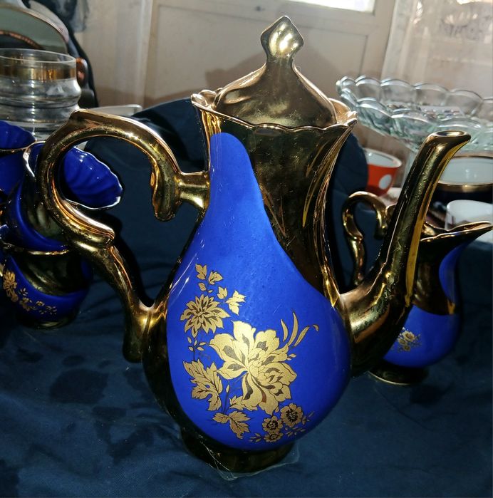 «Винтажный кофейный сервиз Самаркандский фарфор, кобальт с позолотой
