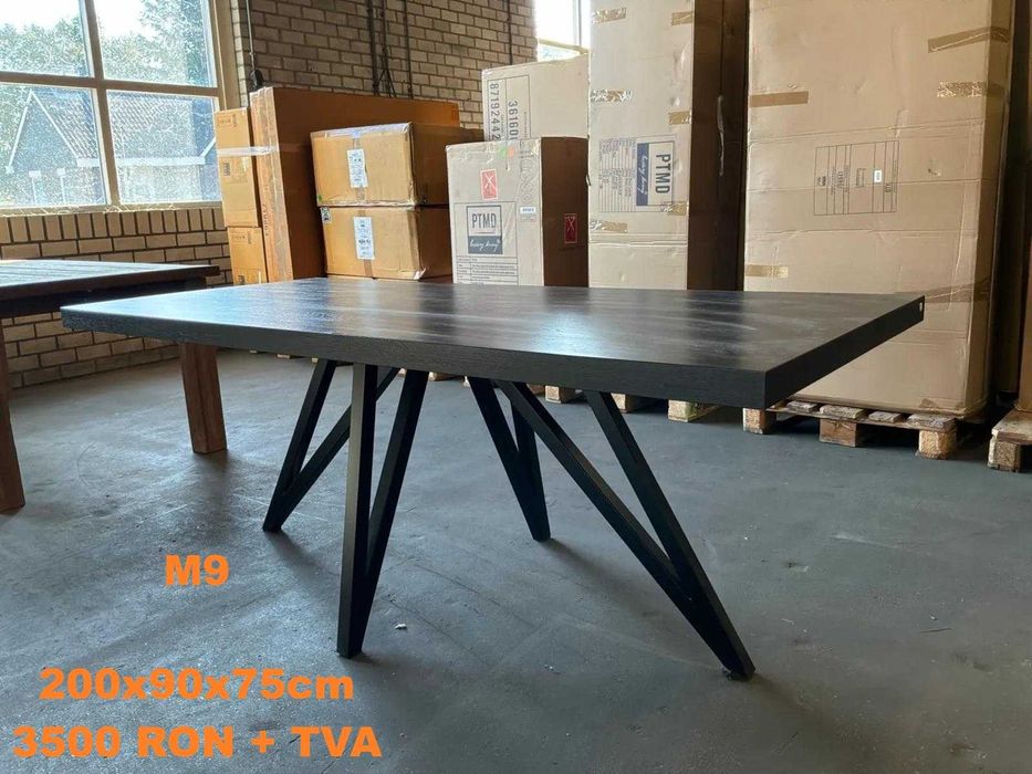 Masă dining lemn 200x90 cm, design industrial