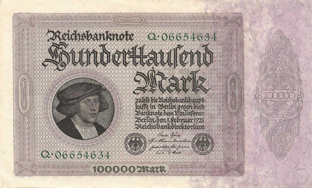 Super bancnota veche 100000 Mark germana interbelica din anul 1923