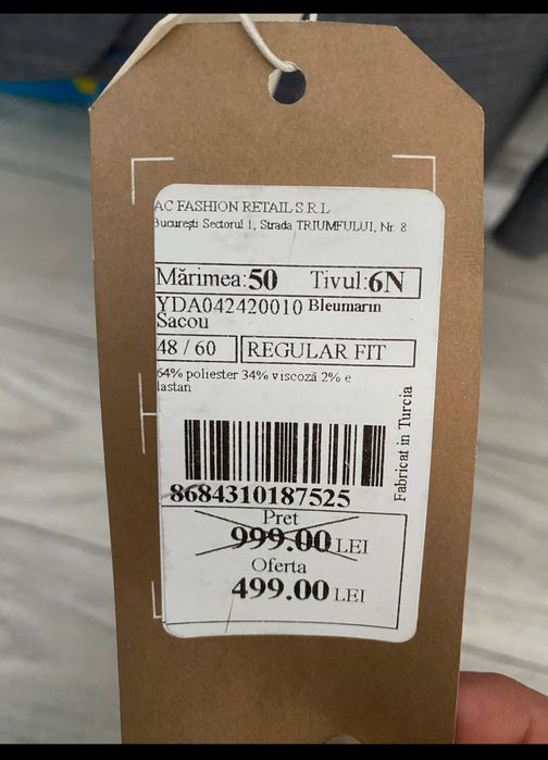 Sacou barbatesc marimea 50 NOU