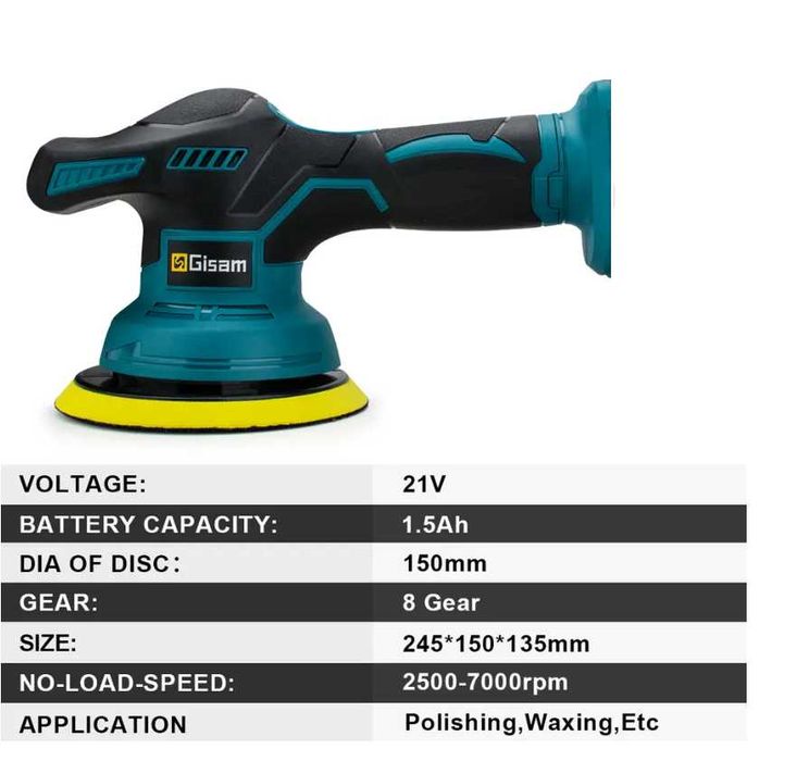 Безчеткова Акумулаторна Полирмашина GISAM   Ексцентрик с 2 Батерии
