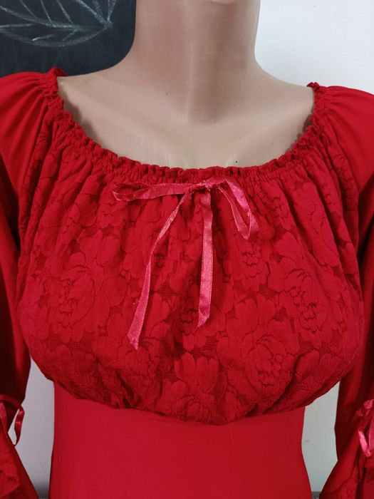 Bluza eleganta roșie mâneci evazate model anii 2000 mărimea S-M Charbell Paris