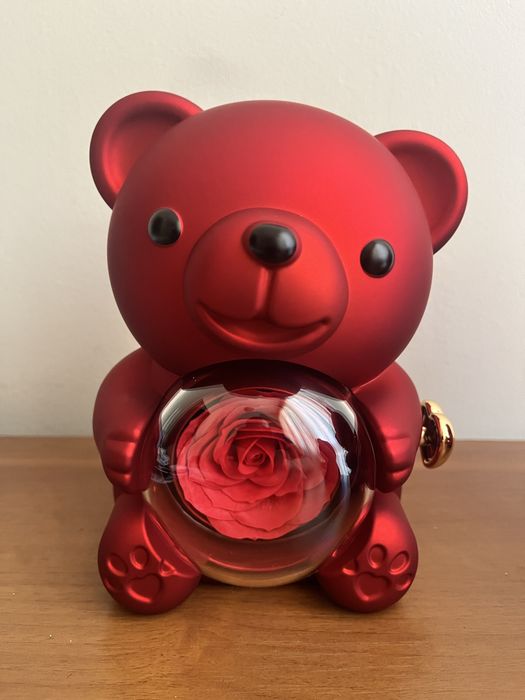 Мече с вечна роза и сребърно колие,подаръчен комплект, Св.Валентин