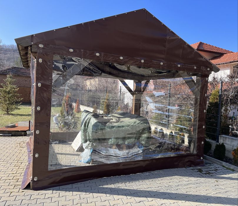 Ветроупорни завеси PVC винил кристал найлони тенти беседки шатри навеси сенници