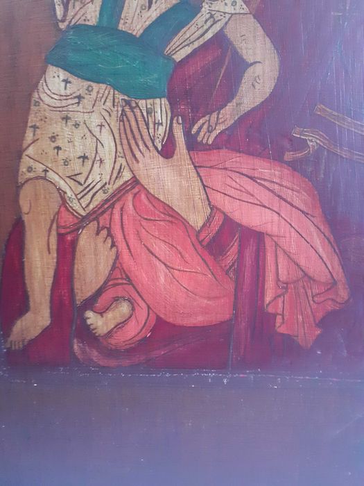 icoana veche pictura pe lemn Arhanghelul Gavriil si Fecioara Maria