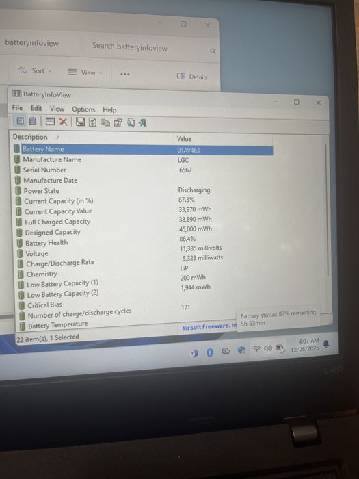 Laptop Lenovo L480 i5 gen 8 / SSD 128 / 8 GB RAM