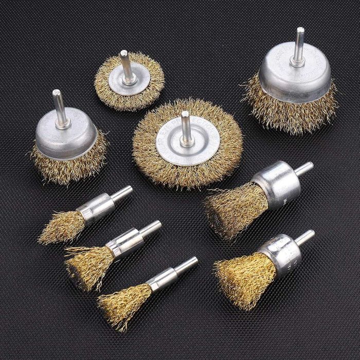 Set 9 perii sârma JIZZU pentru bormașină, inox placat cu alamă, colorat, 10x100mm