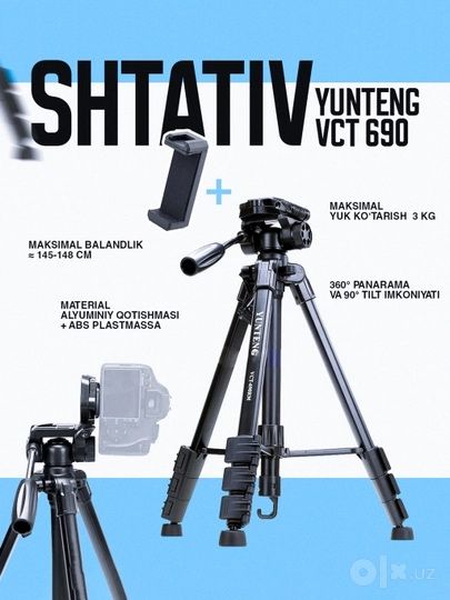 Yunteng Vct690 shtativ . Telefon kriplena va telefon uchun holder