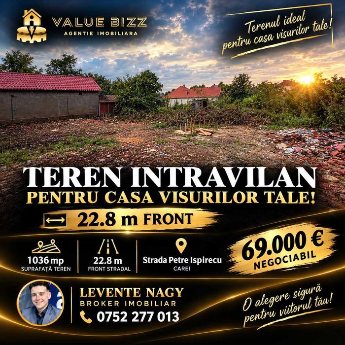Agentia imobiliarā VALUE BIZZ vă propune spre vânzare un teren în Carei! 0% comision