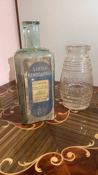 Obiecte din sticla din perioada interbelica, borcan mustar Stirbey pentru colectionari