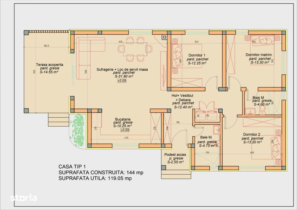 Casa la rosu in Grosi, 144 mp construiti, teren 536 mp, priveliste sup