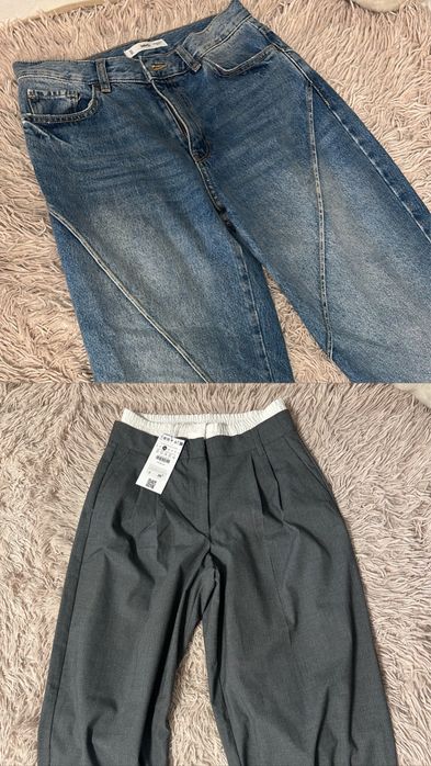 Дънки Манго Mango , сив панталон с ластик Бершка Bershka