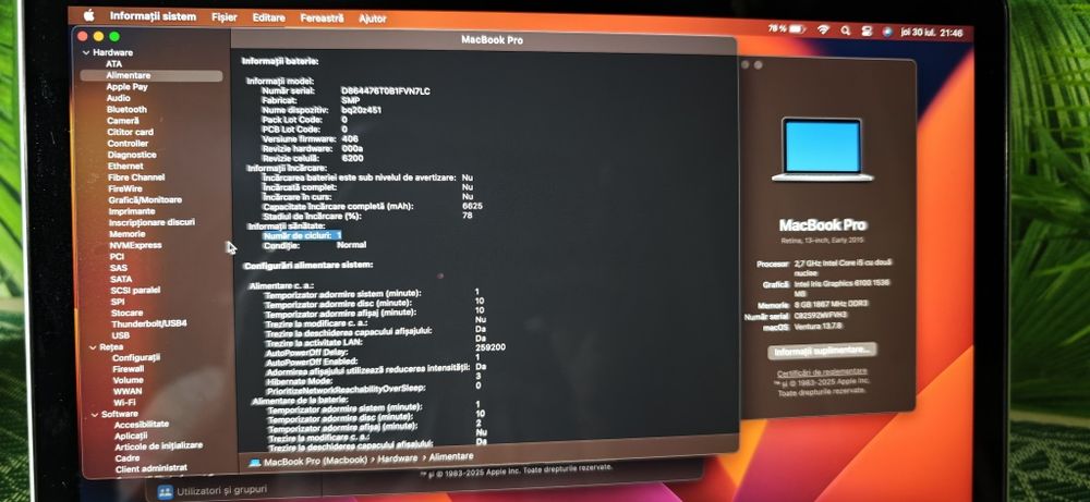 MacBook Pro 13" Retina Early 2015 – i5, 8 GB RAM, SSD 1 TB, baterie nouă (1 ciclu de încărcare)