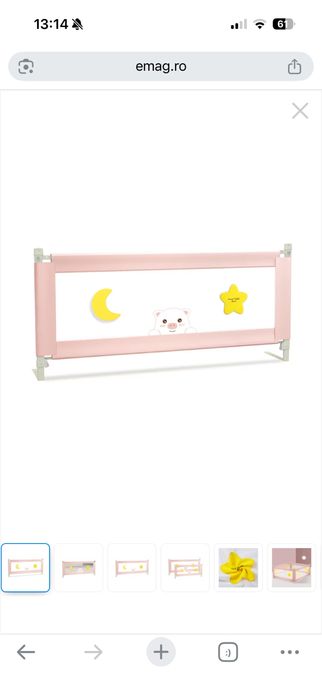 Bariera de protectie pentru pat bebe, margine de siguranta 200 cm, cu inaltime 68-98 cm, roz