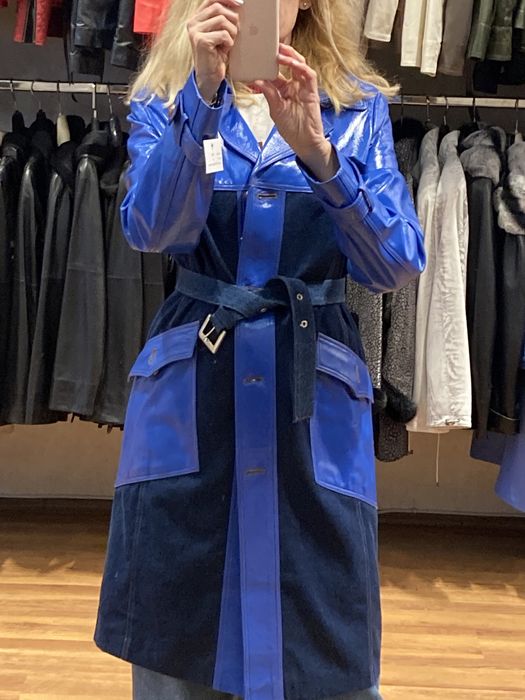 Естествена кожа и дънков плат, манто- шлифер, нов нов