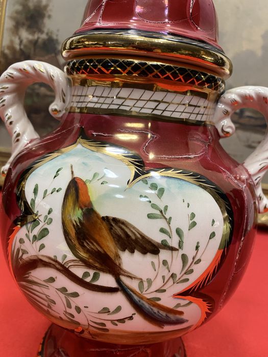 Винтидж ваза с капак H Biquet Belgium 1960 1980 пойна птица