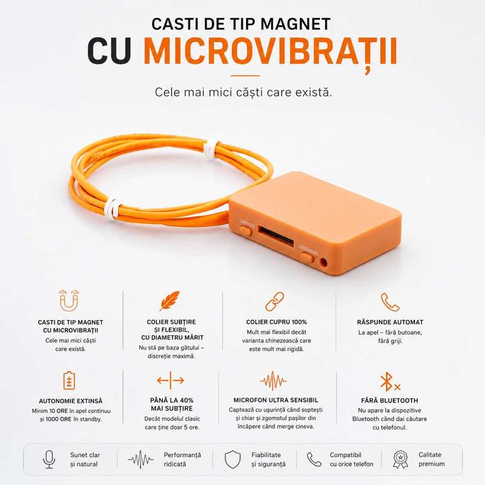 RM-207C - Casti de copiat Microvibratii tip Magnet | Casca de copiat Slim | Raspuns Automat 12h