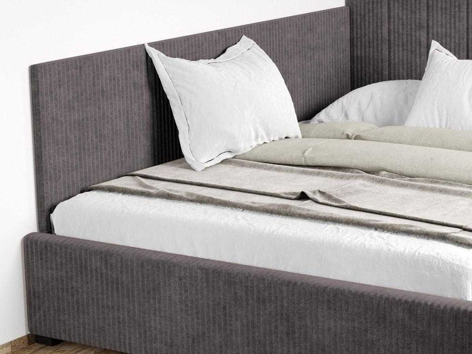 Pat Tapitat de colt Adam Gri Poso 22 cu somiera rabatabila si lada