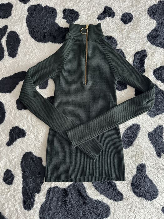 Bluza verde Gina Tricot cu fermoar auriu, marimea XS