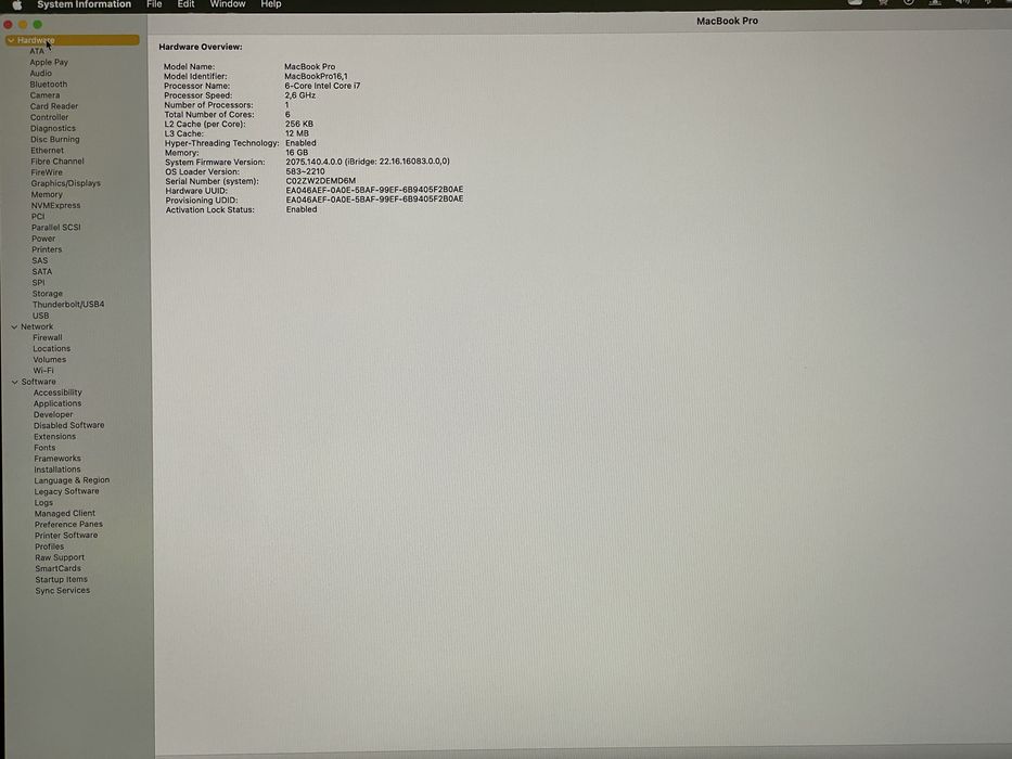 MacBook Pro 16 inch,2019,procesor Intel Core  i7,16GB, 512GB SSD