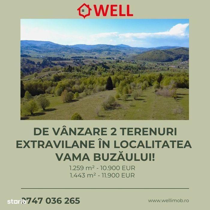2 terenuri extravilane, Vama Buzăului,zona denumită "LENIEE"!