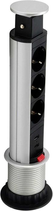 разклонител за плот, вграждане, потъващ с 3 гнезда, 2 USB, Германия