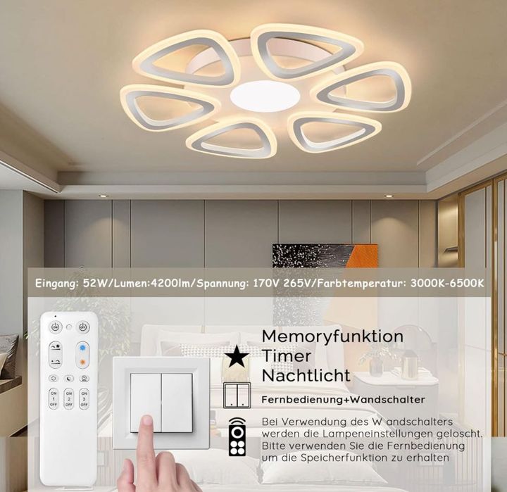 LED Таванна Лампа 54 см, 3000LM, 3000-6500K, 25-30 кв.м  Дистанционно