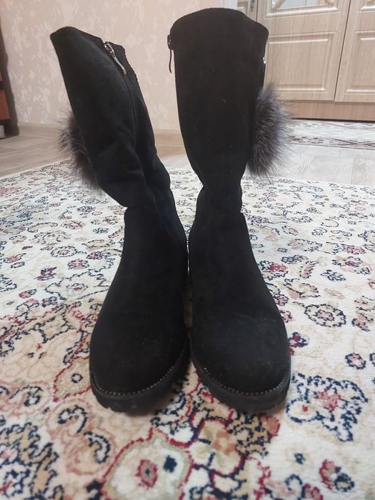 Сапоги замшевые чёрные