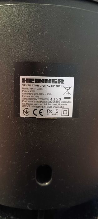 Ventilator Turn Heinner HMTF-D3BK, 45W, 3 viteze, telecomandă, timer, ECO