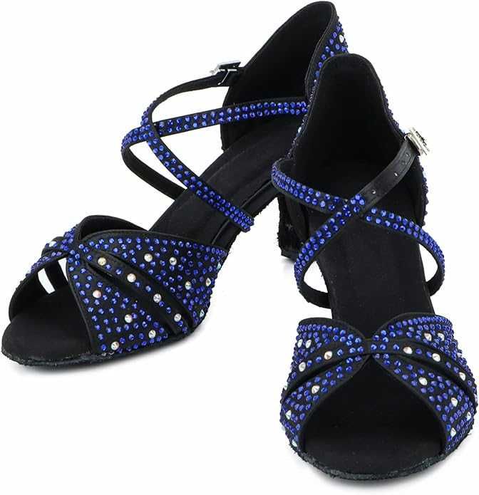 Обувки за салса, бачата, кизомба, танго, 38 номер, сини кристали