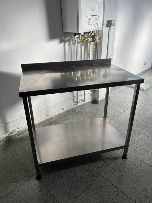 Masa Inox cu polita si rebord 100x60