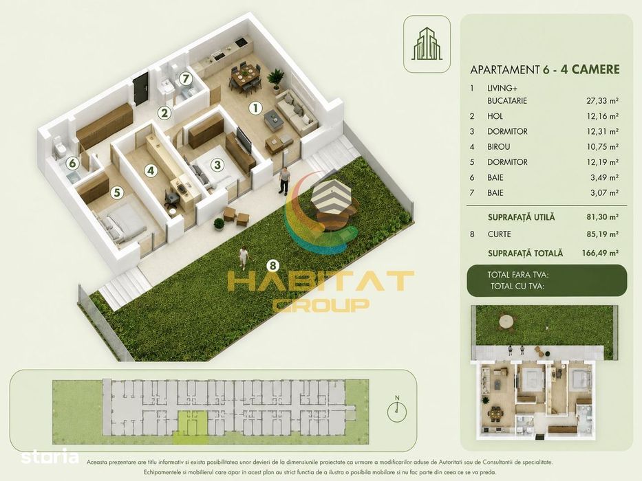 Vânzare Apartament 4 camere 81 mp | curte 85 mp - Popești Leordeni | M