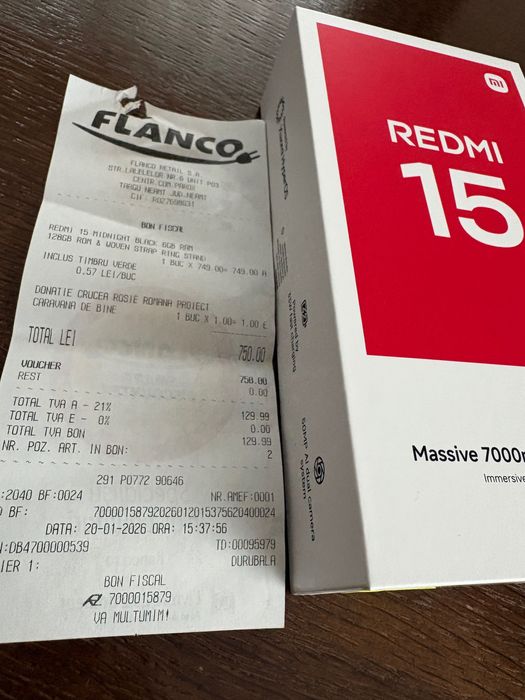 Xiaomi Redmi 15 NOU NOUȚ -nefolosit -CUMPART CU VOUCHER -dețin bon
