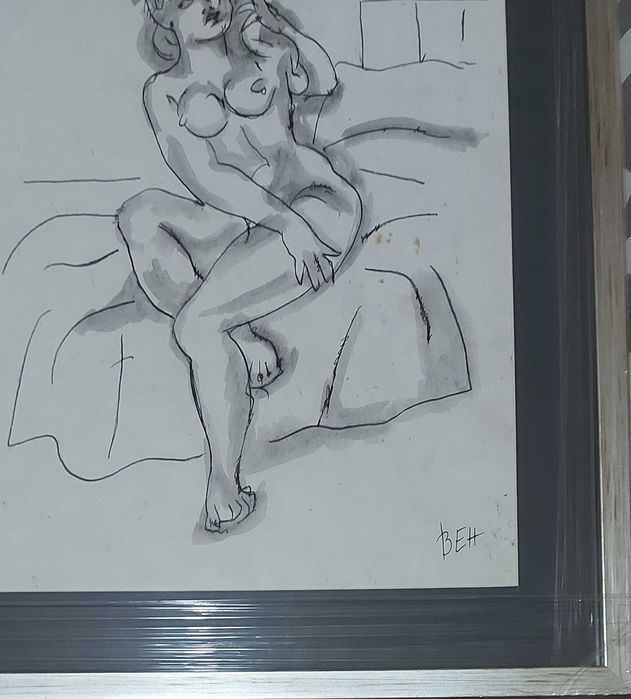 Стара рисунка подписана Стоян Венев,графика,карикатура,шарж,картина