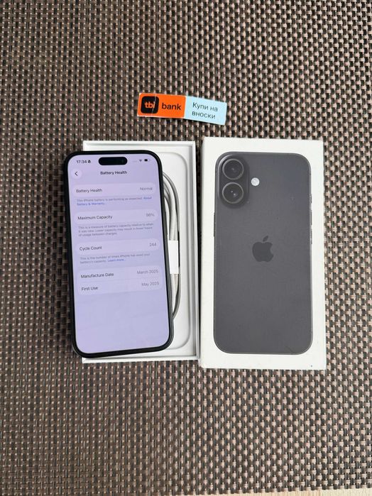 КАТО НОВ! iPhone 16 Лизинг от 20€/мес Black 128GB  черен