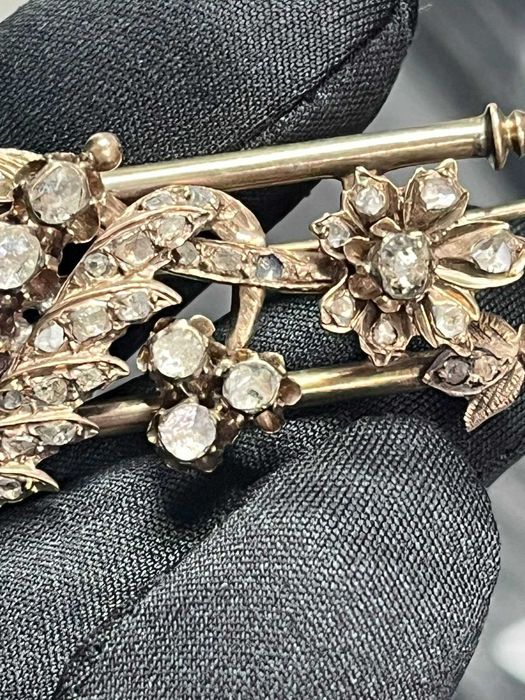 Антична отоманска брошка от 19-ти век с 8K розово злато и диаманти