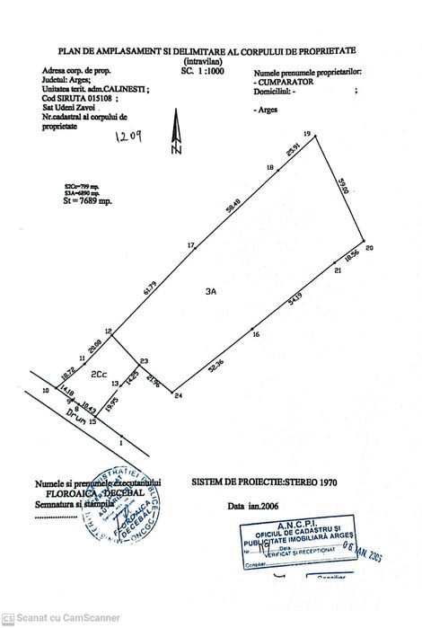 Vand 7689 mp teren intravilan,Sat Udeni-Zavoi,com.Calinesti,jud.Arges.