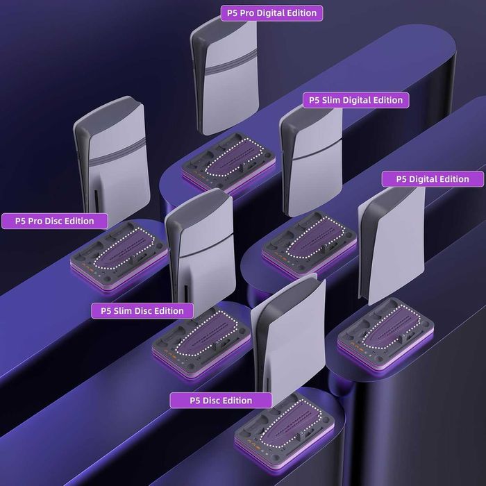 Докинг станция охлаждаща за PS5, RGB LED, стойка за слушалки, сива