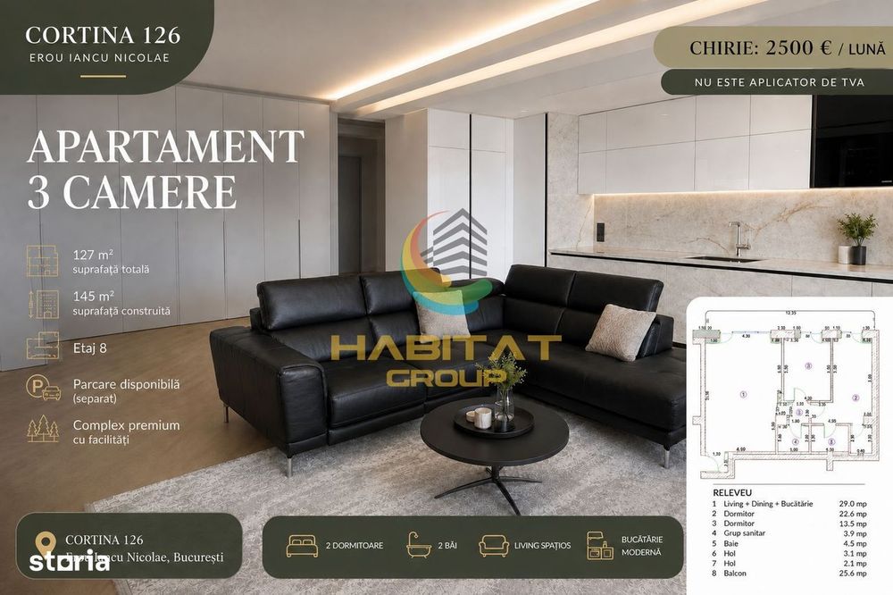 Vânzare Apartament 3 camere 127 mp - Pipera | Cortina 126